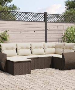 6-dijelni set vrtnih sofa od poliratana s jastucima smeđi