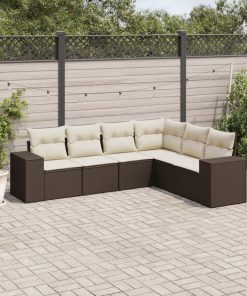 6-dijelni set vrtnih sofa od poliratana s jastucima smeđi