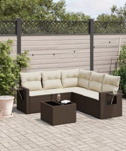6-dijelni set vrtnih sofa od poliratana s jastucima smeđi
