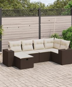 6-dijelni set vrtnih sofa od poliratana s jastucima smeđi