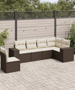 6-dijelni set vrtnih sofa od poliratana s jastucima smeđi