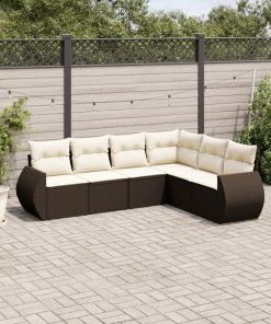 6-dijelni set vrtnih sofa od poliratana s jastucima smeđi