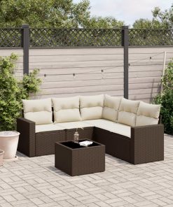 6-dijelni set vrtnih sofa od poliratana s jastucima smeđi