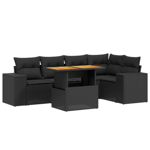 6-dijelni set vrtnih sofa s jastucima crni od poliratana