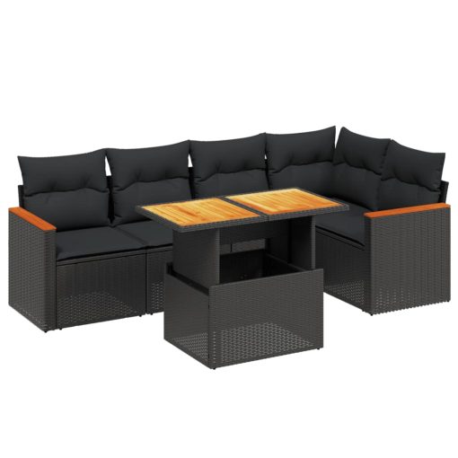 6-dijelni set vrtnih sofa s jastucima crni od poliratana