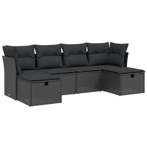 6-dijelni set vrtnih sofa s jastucima crni od poliratana