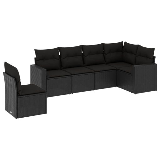 6-dijelni set vrtnih sofa s jastucima crni od poliratana
