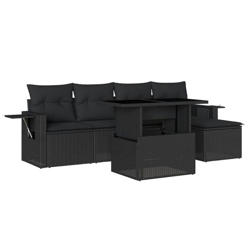 6-dijelni set vrtnih sofa s jastucima crni od poliratana