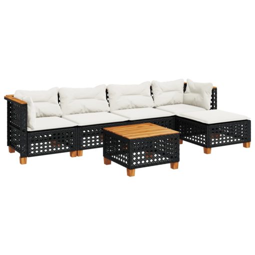 6-dijelni set vrtnih sofa s jastucima crni od poliratana