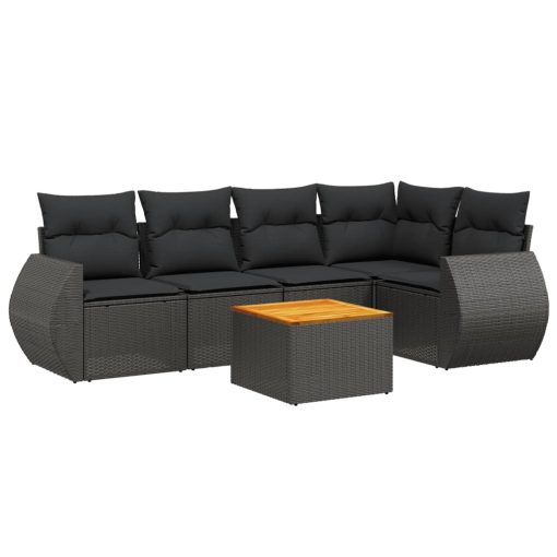 6-dijelni set vrtnih sofa s jastucima crni od poliratana