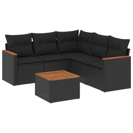 6-dijelni set vrtnih sofa s jastucima crni od poliratana