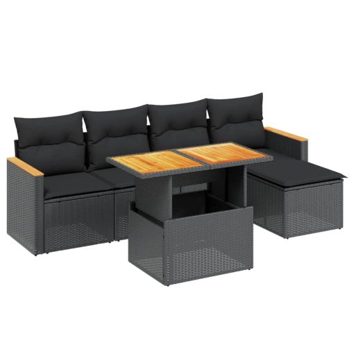 6-dijelni set vrtnih sofa s jastucima crni od poliratana