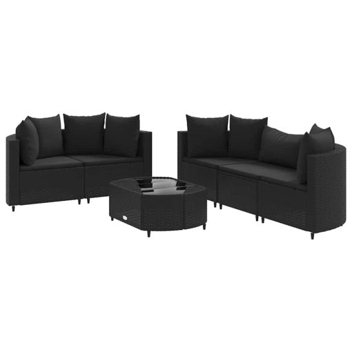 6-dijelni set vrtnih sofa s jastucima crni od poliratana