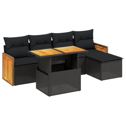 6-dijelni set vrtnih sofa s jastucima crni od poliratana