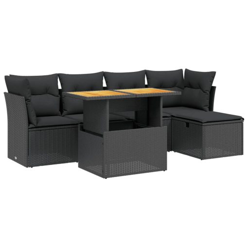 6-dijelni set vrtnih sofa s jastucima crni od poliratana