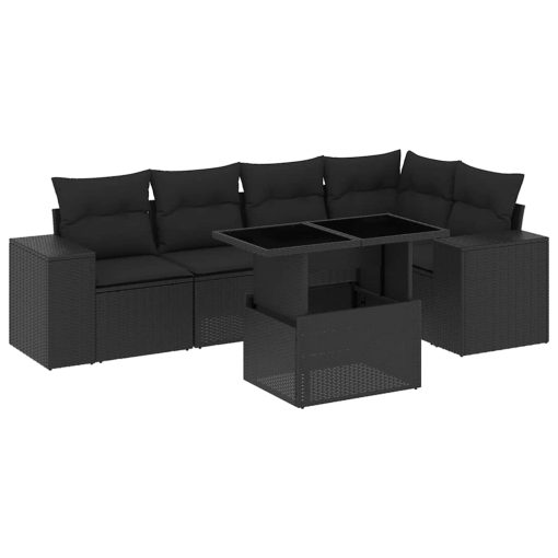 6-dijelni set vrtnih sofa s jastucima crni od poliratana