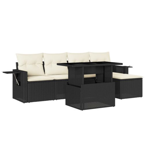 6-dijelni set vrtnih sofa s jastucima crni od poliratana