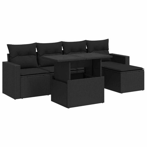 6-dijelni set vrtnih sofa s jastucima crni od poliratana
