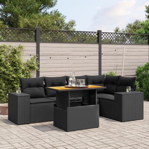 6-dijelni set vrtnih sofa s jastucima crni od poliratana