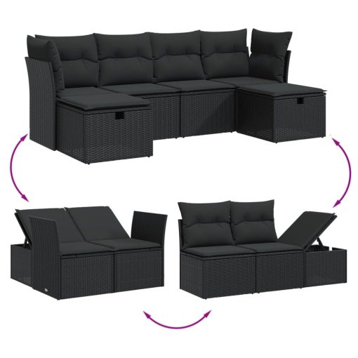6-dijelni set vrtnih sofa s jastucima crni od poliratana