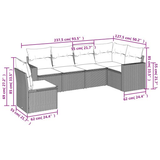6-dijelni set vrtnih sofa s jastucima crni od poliratana