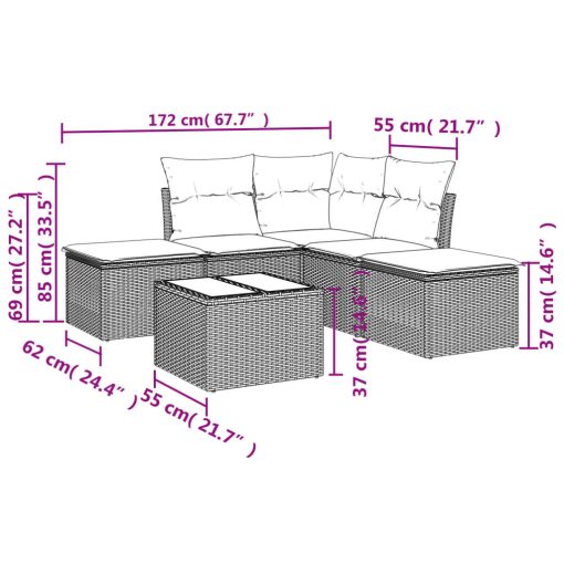6-dijelni set vrtnih sofa s jastucima crni od poliratana