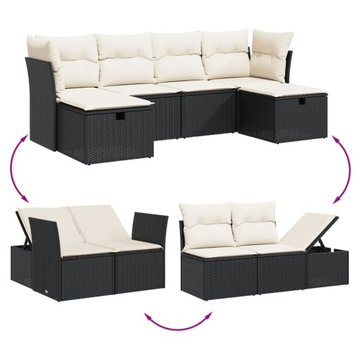 6-dijelni set vrtnih sofa s jastucima crni od poliratana