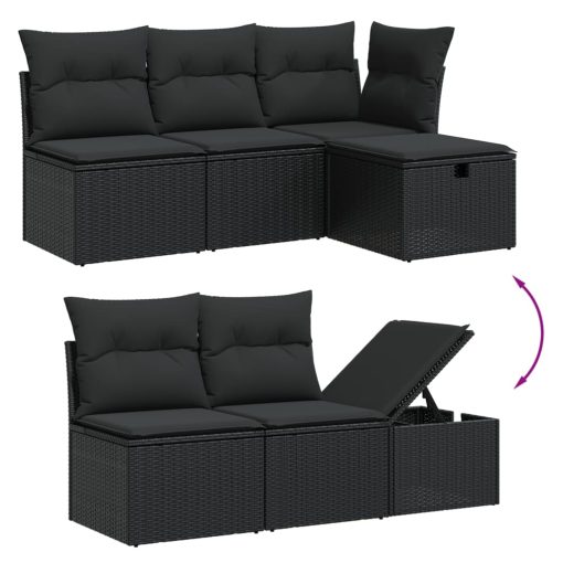 6-dijelni set vrtnih sofa s jastucima crni od poliratana