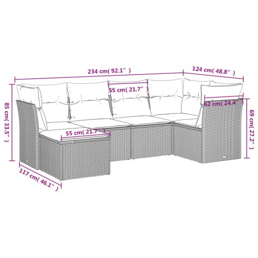 6-dijelni set vrtnih sofa s jastucima crni od poliratana