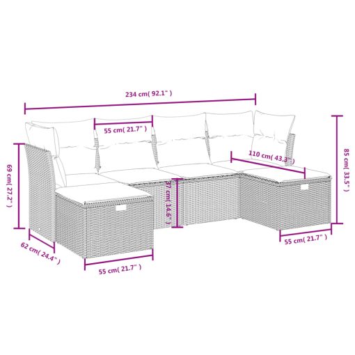 6-dijelni set vrtnih sofa s jastucima crni od poliratana