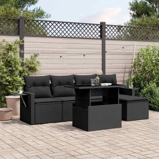 6-dijelni set vrtnih sofa s jastucima crni od poliratana