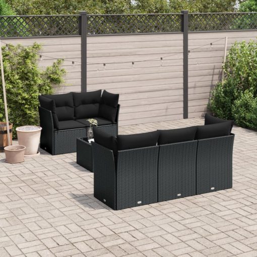 6-dijelni set vrtnih sofa s jastucima crni od poliratana