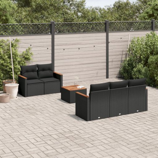6-dijelni set vrtnih sofa s jastucima crni od poliratana