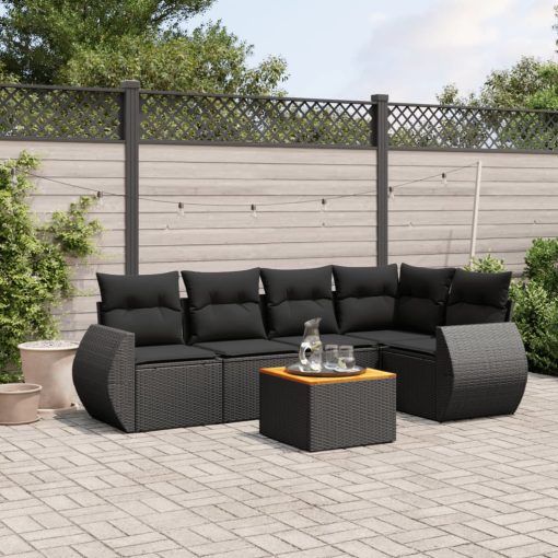 6-dijelni set vrtnih sofa s jastucima crni od poliratana