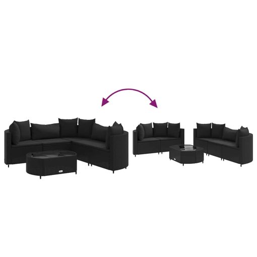 6-dijelni set vrtnih sofa s jastucima crni od poliratana