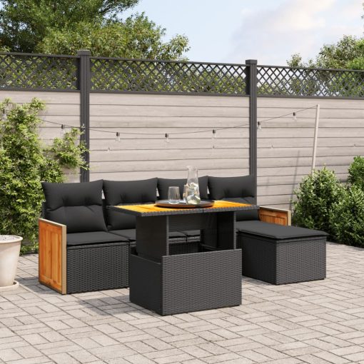 6-dijelni set vrtnih sofa s jastucima crni od poliratana