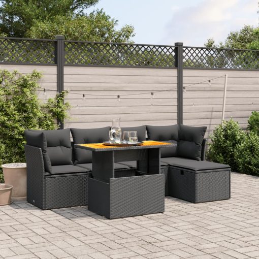 6-dijelni set vrtnih sofa s jastucima crni od poliratana