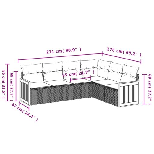 6-dijelni set vrtnih sofa s jastucima crni od poliratana