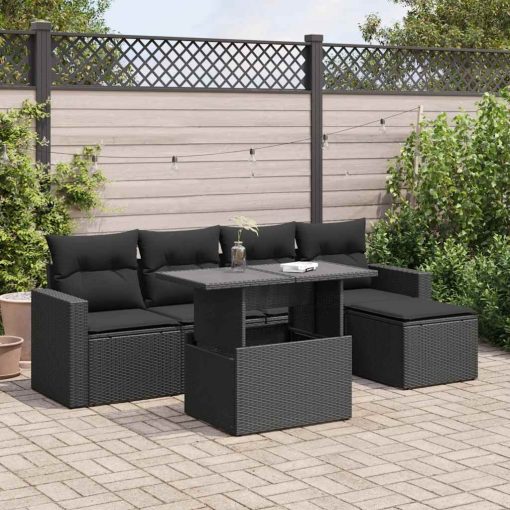 6-dijelni set vrtnih sofa s jastucima crni od poliratana