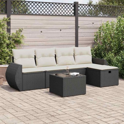 6-dijelni set vrtnih sofa s jastucima crni od poliratana