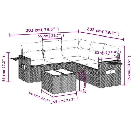 6-dijelni set vrtnih sofa s jastucima crni od poliratana