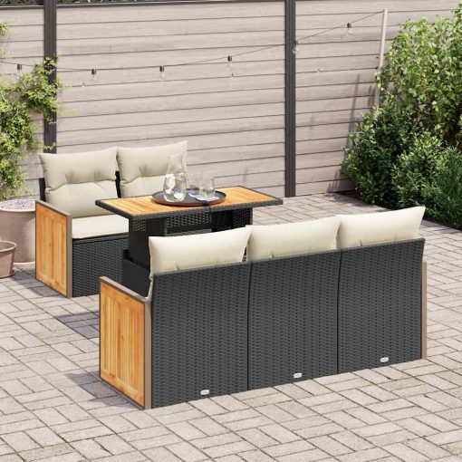 6-dijelni set vrtnih sofa s jastucima crni od poliratana bagrem