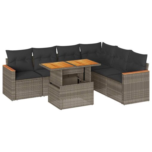 7-dijelni set vrtnih sofa poliratan i bagrem s jastucima sivi