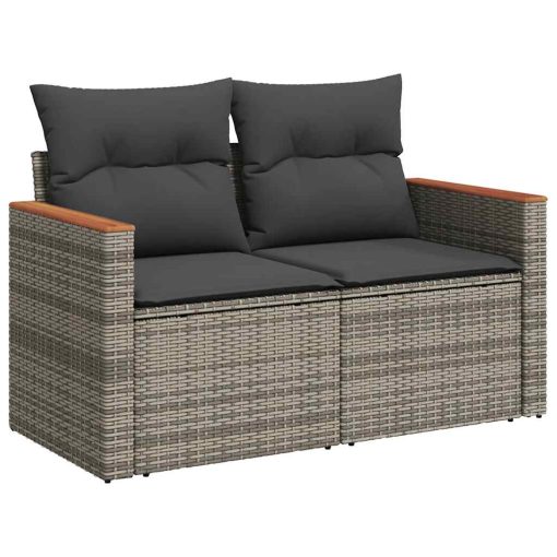 7-dijelni set vrtnih sofa poliratan i bagrem s jastucima sivi