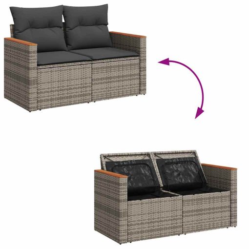 7-dijelni set vrtnih sofa poliratan i bagrem s jastucima sivi