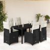 7-dijelni vrtni bistro set od poliratana s jastucima crni