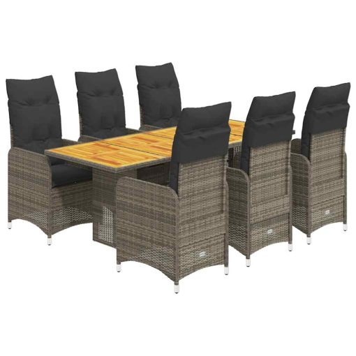 7-dijelni vrtni bistro set od poliratana s jastucima sivi