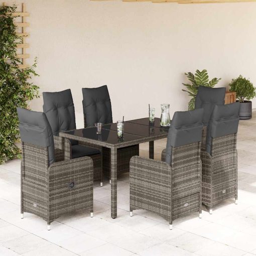 7-dijelni vrtni bistro set od poliratana s jastucima sivi