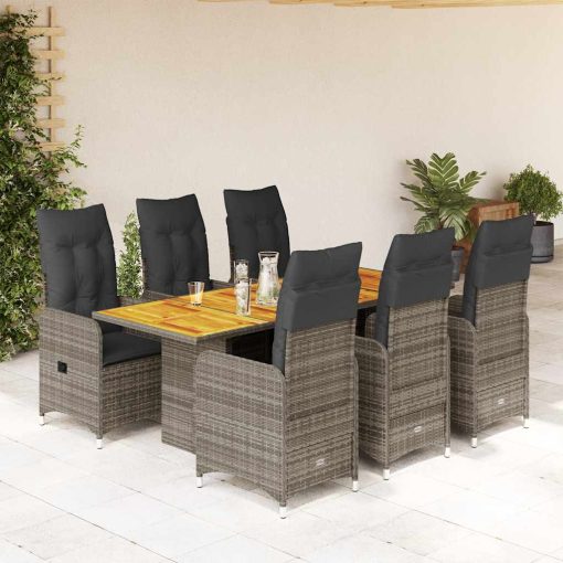 7-dijelni vrtni bistro set od poliratana s jastucima sivi