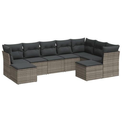 9-dijelni set vrtnih sofa od poliratana s jastucima sivi